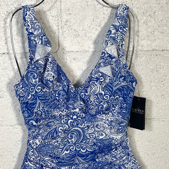 Ralph Lauren ARTISANAL WOODBLOCK Ruffled Tummy-Control Swimsuit US 8 - Picture 3 of 12
